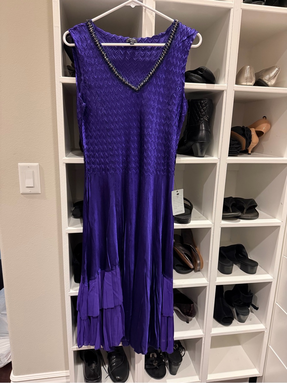 Komarov Beaded V-Neck Purple Maxi Dress